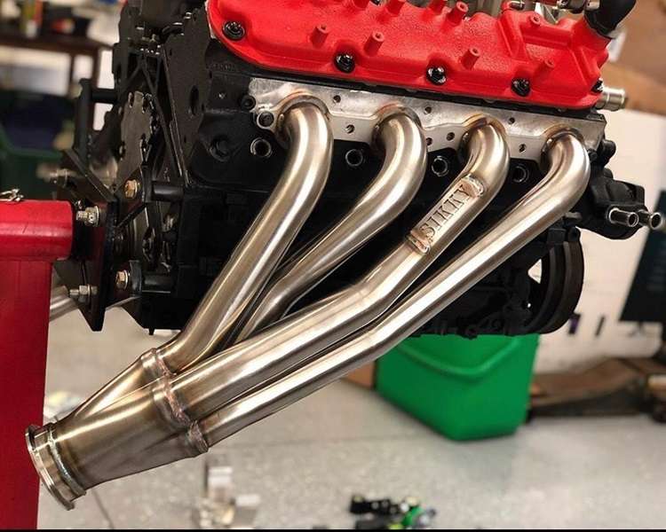 Close up of Sikky Manufacturing LS headers installed